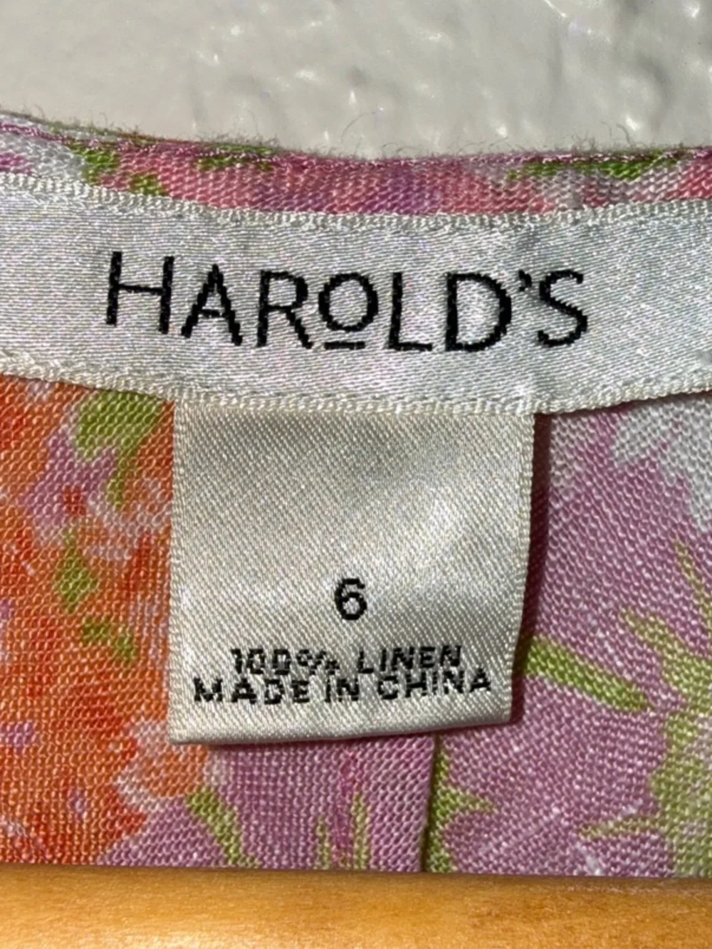 Vtg 90s HAROLD'S Linen Top V-Neck Tie Front 6 Fits M Pink Floral Cottagecore